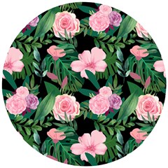 Flower Roses Pattern Floral Nature Wooden Puzzle Round by danenraven