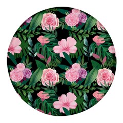 Flower Roses Pattern Floral Nature Round Glass Fridge Magnet (4 Pack) by danenraven