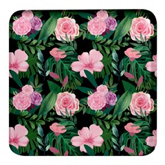 Flower Roses Pattern Floral Nature Square Glass Fridge Magnet (4 Pack) by danenraven