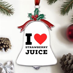 I Love Strawberry Juice Metal Holly Leaf Bell Ornament