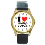 I love mango juice  Round Gold Metal Watch Front