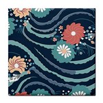 Waves Flowers Pattern Water Floral Minimalist Tile Coaster Front