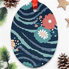 Waves Flowers Pattern Water Floral Minimalist Ornament (oval)