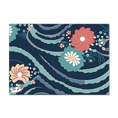 Waves Flowers Pattern Water Floral Minimalist Sticker A4 (100 Pack) by danenraven