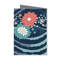 Waves Flowers Pattern Water Floral Minimalist Mini Greeting Cards (pkg Of 8)