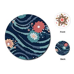 Waves Flowers Pattern Water Floral Minimalist Playing Cards Single Design (round)