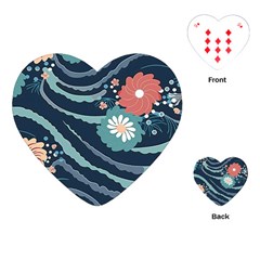 Waves Flowers Pattern Water Floral Minimalist Playing Cards Single Design (heart)