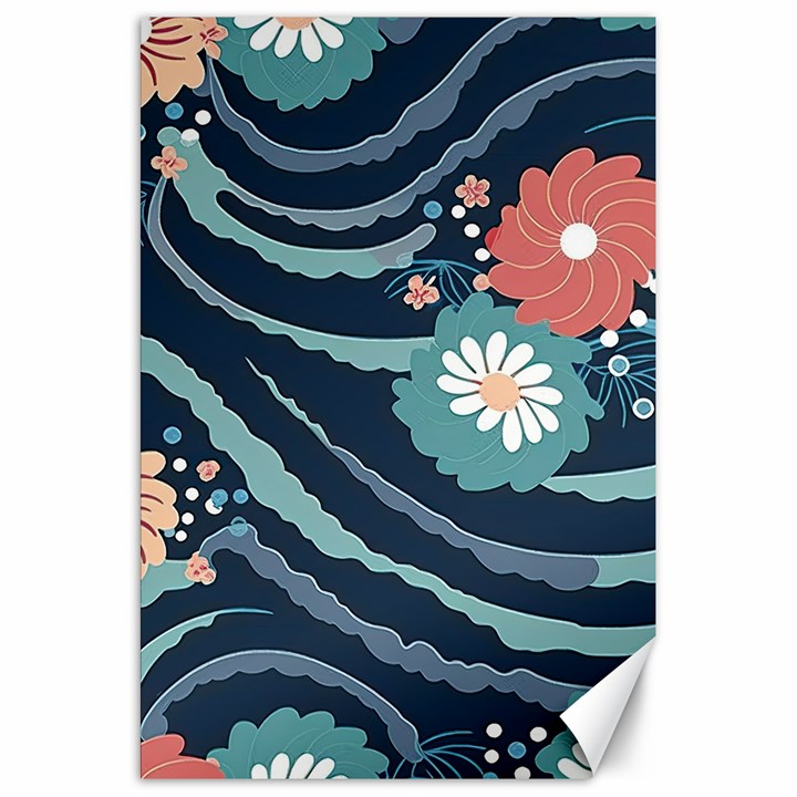 Waves Flowers Pattern Water Floral Minimalist Canvas 20  x 30 