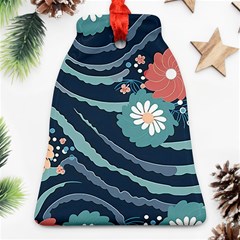 Waves Flowers Pattern Water Floral Minimalist Bell Ornament (two Sides)