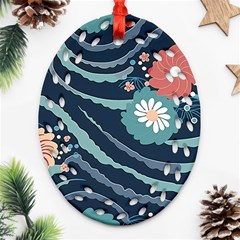 Waves Flowers Pattern Water Floral Minimalist Ornament (oval Filigree)