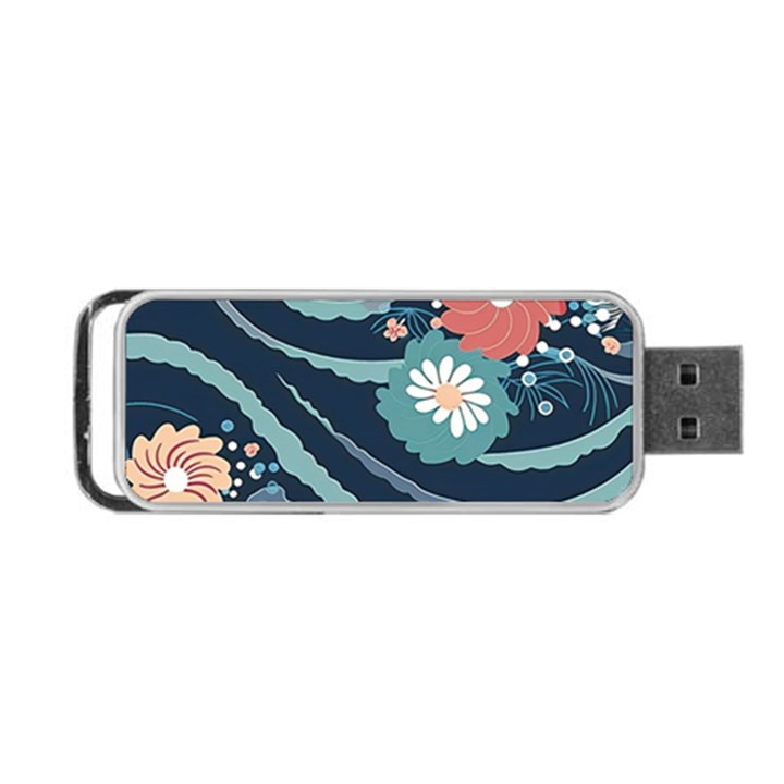 Waves Flowers Pattern Water Floral Minimalist Portable USB Flash (Two Sides)