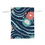 Waves Flowers Pattern Water Floral Minimalist Lightweight Drawstring Pouch (L) Front