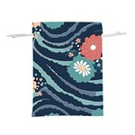 Waves Flowers Pattern Water Floral Minimalist Lightweight Drawstring Pouch (L) Back