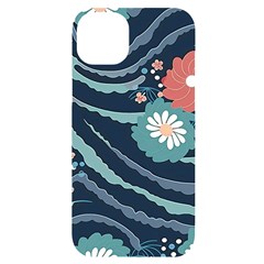 Waves Flowers Pattern Water Floral Minimalist Iphone 14 Plus Black Uv Print Case by danenraven