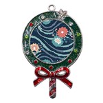 Waves Flowers Pattern Water Floral Minimalist Metal X Mas Lollipop with Crystal Ornament Front