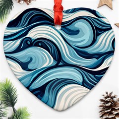 Pattern Ocean Waves Arctic Ocean Blue Nature Sea Ornament (heart)