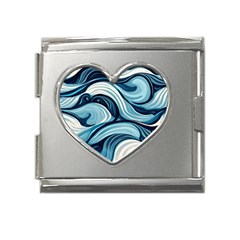 Pattern Ocean Waves Arctic Ocean Blue Nature Sea Mega Link Heart Italian Charm (18mm) by danenraven