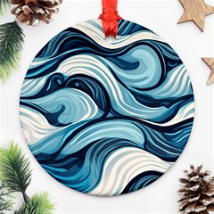 Pattern Ocean Waves Arctic Ocean Blue Nature Sea Round Ornament (two Sides)