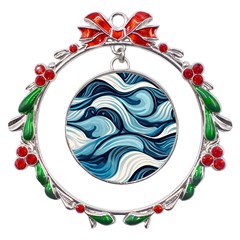 Pattern Ocean Waves Arctic Ocean Blue Nature Sea Metal X mas Wreath Ribbon Ornament by danenraven