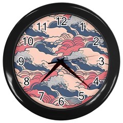 Waves Ocean Sea Water Pattern Rough Seas Wall Clock (black) by danenraven