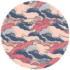 Waves Ocean Sea Water Pattern Rough Seas Wooden Puzzle Round by danenraven