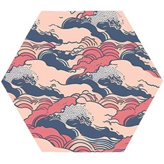 Waves Ocean Sea Water Pattern Rough Seas Wooden Puzzle Hexagon by danenraven