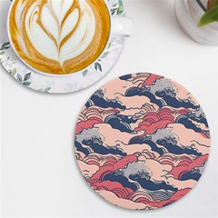 Waves Ocean Sea Water Pattern Rough Seas Uv Print Round Tile Coaster by danenraven