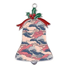 Waves Ocean Sea Water Pattern Rough Seas Metal Holly Leaf Bell Ornament by danenraven