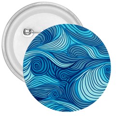 Ocean Waves Sea Abstract Pattern Water Blue 3  Buttons by danenraven