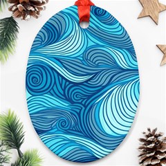 Ocean Waves Sea Abstract Pattern Water Blue Ornament (oval)