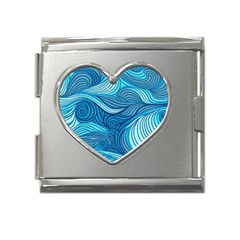 Ocean Waves Sea Abstract Pattern Water Blue Mega Link Heart Italian Charm (18mm) by danenraven