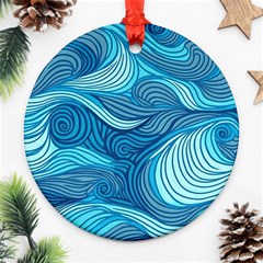 Ocean Waves Sea Abstract Pattern Water Blue Round Ornament (two Sides)