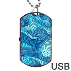 Ocean Waves Sea Abstract Pattern Water Blue Dog Tag Usb Flash (one Side) by danenraven