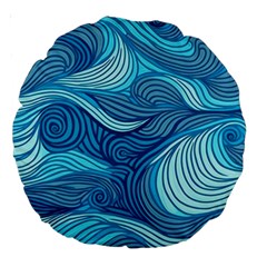 Ocean Waves Sea Abstract Pattern Water Blue Large 18  Premium Round Cushions by danenraven