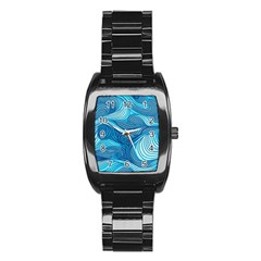 Ocean Waves Sea Abstract Pattern Water Blue Stainless Steel Barrel Watch by danenraven