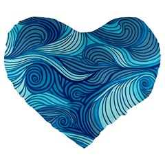 Ocean Waves Sea Abstract Pattern Water Blue Large 19  Premium Flano Heart Shape Cushions by danenraven