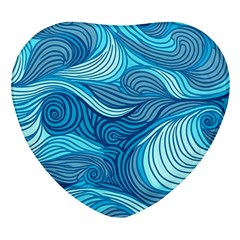 Ocean Waves Sea Abstract Pattern Water Blue Heart Glass Fridge Magnet (4 Pack)