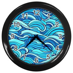 Pattern Ocean Waves Blue Nature Sea Abstract Wall Clock (black) by danenraven