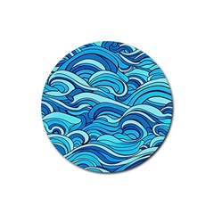 Pattern Ocean Waves Blue Nature Sea Abstract Rubber Round Coaster (4 Pack) by danenraven