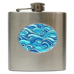 Pattern Ocean Waves Blue Nature Sea Abstract Hip Flask (6 Oz) by danenraven