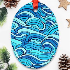 Pattern Ocean Waves Blue Nature Sea Abstract Oval Ornament (two Sides)