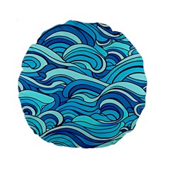 Pattern Ocean Waves Blue Nature Sea Abstract Standard 15  Premium Round Cushions by danenraven