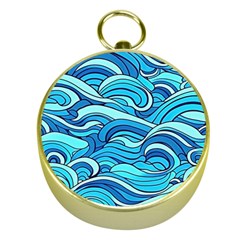 Pattern Ocean Waves Blue Nature Sea Abstract Gold Compasses by danenraven