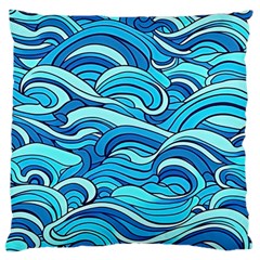 Pattern Ocean Waves Blue Nature Sea Abstract Large Premium Plush Fleece Cushion Case (one Side) by danenraven