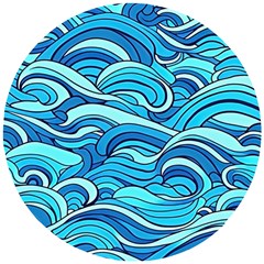 Pattern Ocean Waves Blue Nature Sea Abstract Wooden Puzzle Round by danenraven