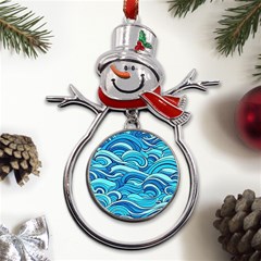 Pattern Ocean Waves Blue Nature Sea Abstract Metal Snowman Ornament