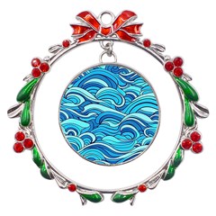 Pattern Ocean Waves Blue Nature Sea Abstract Metal X mas Wreath Ribbon Ornament by danenraven