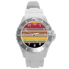 Neopolitan Horizontal Lines Strokes Round Plastic Sport Watch (l) by Bangk1t