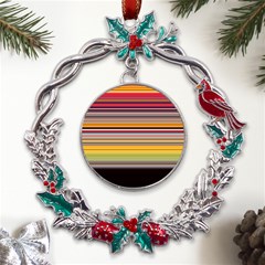 Neopolitan Horizontal Lines Strokes Metal X mas Wreath Holly Leaf Ornament