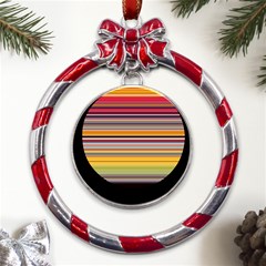 Neopolitan Horizontal Lines Strokes Metal Red Ribbon Round Ornament by Bangk1t